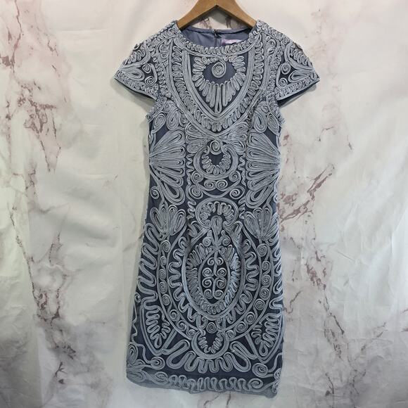 JS Collections Dress Womens 6 Small Blue Sheath Textured Crochet Bodycon - Picture 1 of 10
